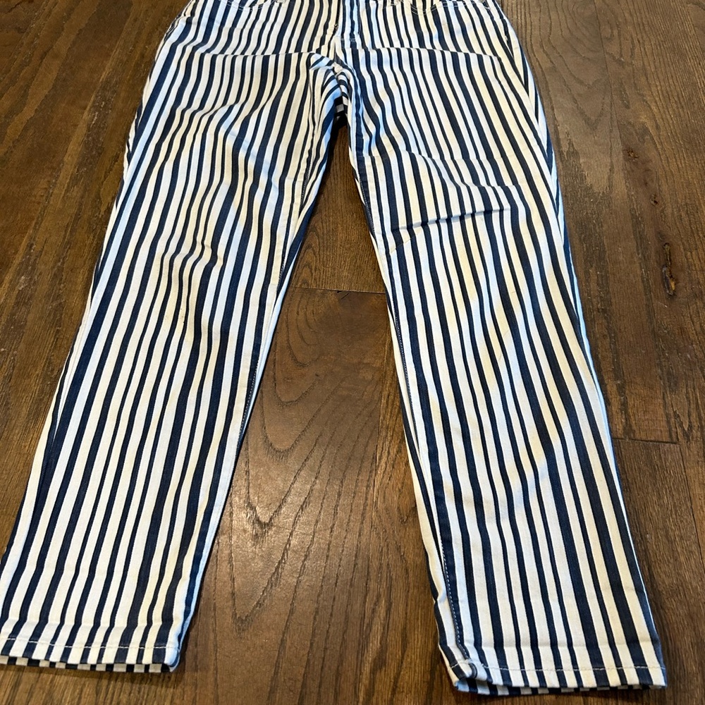 Chico's Navy and White Striped Straight Leg Jeans